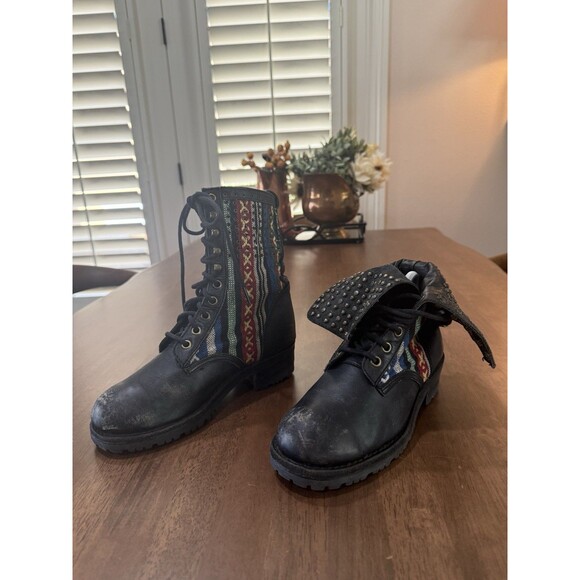 JEFFREY CAMPBELL Distressed Leather Combat Boots Aztec Foldover 2-Way Size 7 - Picture 13 of 15